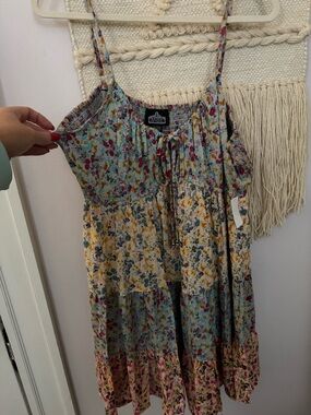 Angie Floral Tiered Sundress in Light Blue and Pink